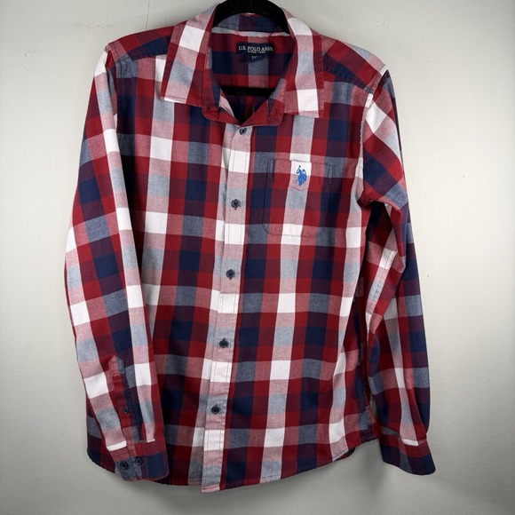 US Polo Assn. Other - Us Polo Asso Shirt Boys Size 18 Red Blue Plaid Flannel Classic Fit Pocket Preppy